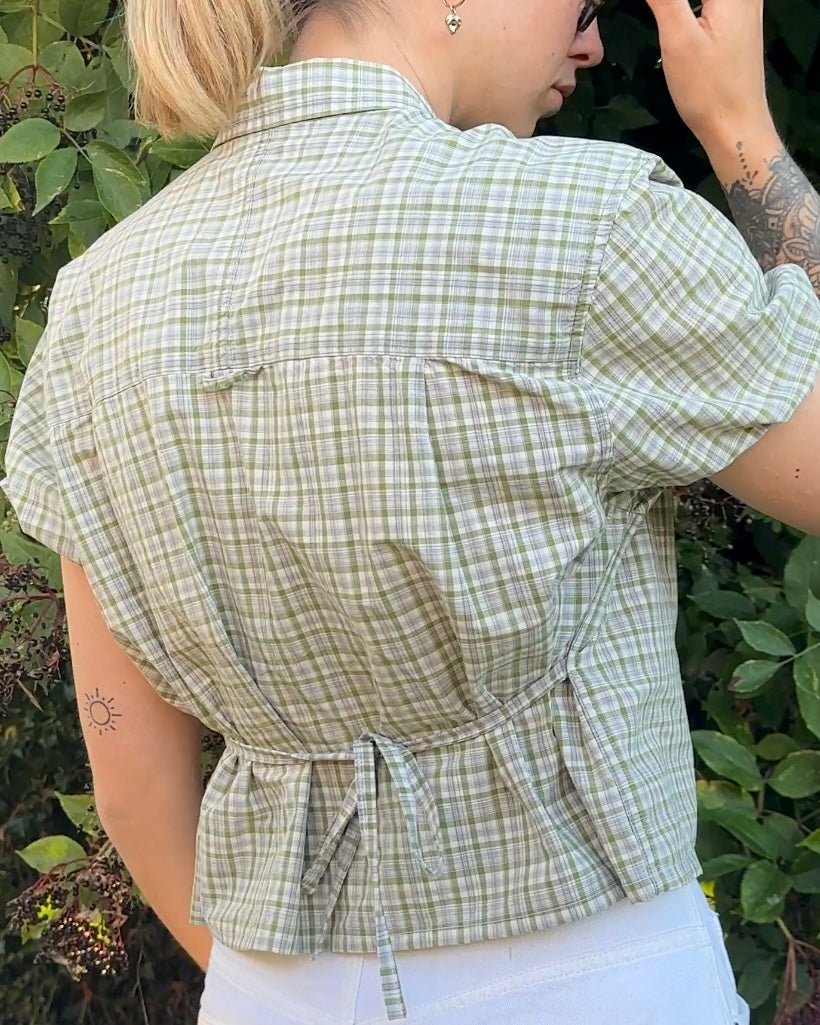 Re-Made Bridget Blouse in Brown & Cream Check - S