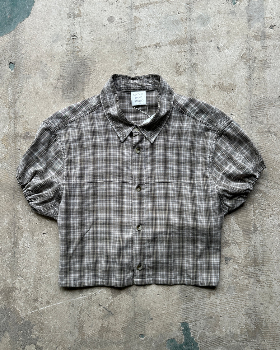 Re-Made Bridget Blouse in Brown & Cream Check - S