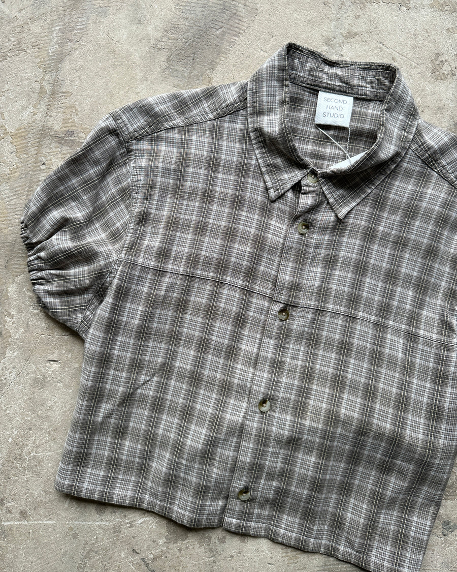 Re-Made Bridget Blouse in Brown & Cream Check - S