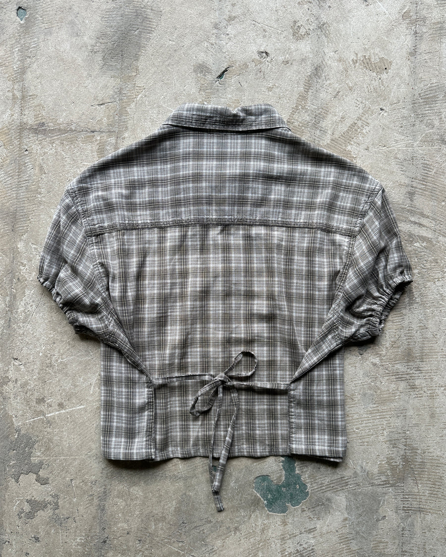Re-Made Bridget Blouse in Brown & Cream Check - S
