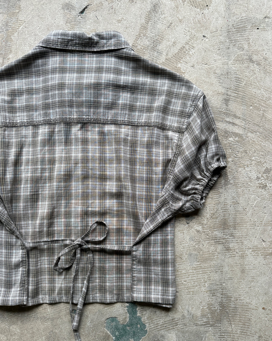 Re-Made Bridget Blouse in Brown & Cream Check - S